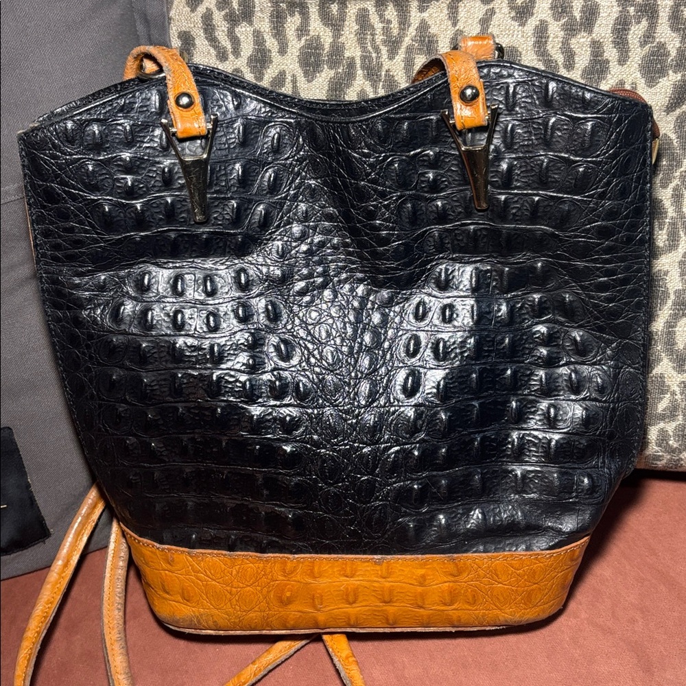 croc embossed leather purse convertible two tone handbag backpack designer bag